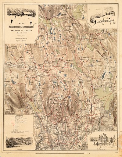 Mappa dalla collezione di mappe della Biblioteca Nazionale. La mappa è stata pubblicata nel 1890 e mostra Nordmarka, Sørkedalen da Bjerknes